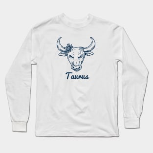 Taurus Zodiac Horoscope Bull Head with Flower Sign and Name Long Sleeve T-Shirt